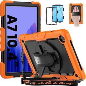 Galaxy Tab A7 Case, Shockproof 10.4 Inch Tab A7 Case with Pencil Holder/Rotating Kickstand/Handle/Shoulder Strap/Screen Protector for Samsung Galaxy Tab A7 (Orange)