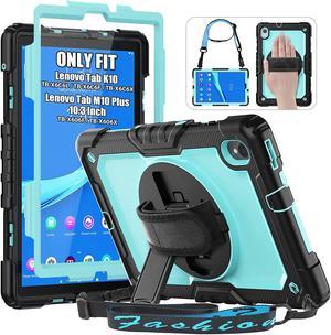Lenovo Tab M10 Plus 10.3/K10 Inch FHD Case, Shockproof Case with 360 Degree Rotating Stand/Hand Strap, Built-in Screen Protector, Shoulder Strap for Lenovo Tablet M10 Plus 10.3, Light Blue