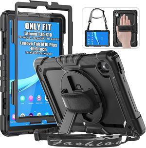 Case for Lenovo Tab M10 Plus 10.3 Inch/K10 with Screen Protector,360°Rotating Hand Strap/Stand, Pen Holder,Shoulder Strap for Tablet 10.3" TB-X606F/TB-X606X/TB-X6C6F/TB-X6C6X(Black)