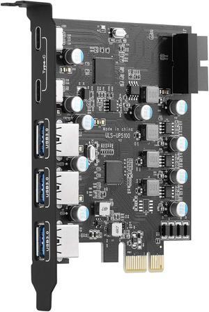 PCI-E to Type C (2), Type A (3) USB 3.0 5-Port PCI Express Expansion Card with Internal USB 3.0 19-Pin Connector for Windows Mac Pro (UP5100)