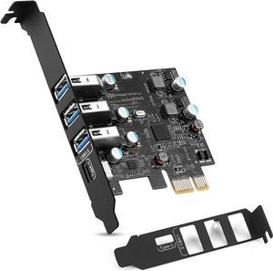 PCI-E to USB 3.0 Type C +3 Type A Expansion Card - Interface USB 3.0 4-Port Express Card Desktop Supports UASP with Low Profile Bracket for Windows MAC Pro Linux