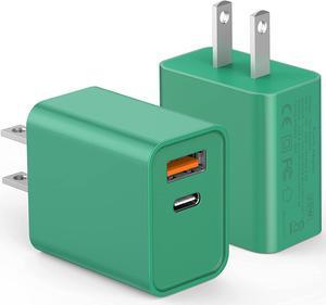 2Pack 20W Type C Charger Dual Port USB C Wall Plug 20W PD  QC30 USB A Fast Charging Block for iPhone Samsung Galaxy Google Pixel Motorola Oneplus Kindle Cargador Cube Brick Box Green  OEM