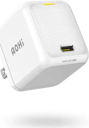 AOHI 65W PD USB C Charger, GaN+ Magcube Mini Fast Wall Charger Power Adapter for iPhone 14/Plus/Pro/Pro Max/iPhone 13 Pro Max/12 Serise, Notebook MacBook Pro/Air, Galaxy S22/S21, White - OEM