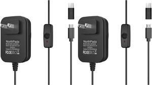 2pcs NorthPada Raspberry Pi 3 Model B B+ A+ Plus Power Supply Charger AC Adapter Cord 5V 3A PSU Micro USB 5 Feet with Power On/Off Switch, with a USB C Adapter for Raspberry Pi 4 Model B, Pi 400 - OEM