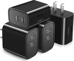 USB C Wall Charger, Bangfun 4 Pack Dual Port PD 3.0 Fast Charging Block 20 Watt USB C Power Adapter Compatible iPhone 14/13/12/11 Pro Max/XR/XS/SE/8/7 Plus, Samsung S22/S21/A14(Black) - OEM