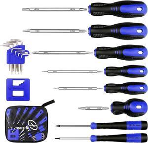 Screwdriver Set 17-Piece, Assorted Phillips Slotted Torx Screw Driver Set with Magnetizer Demagnetizer Tool, Cushion Grip Screw Driversets Set - 6 Phillips, 6 Flat Head, T5-T30 Torx Security