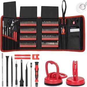 Precision Screwdriver Set 142-Piece + 2-Piece Suction Cups Bundle, LCD Screen Remover for Computer, iPhone, Laptop, Cell Phone, Macbook, PS4/5, Tablet Electronics Repair