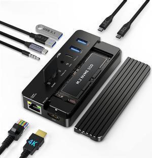 ACASIS USB C Hub with SSD Enclosure, Laptop Docking Station with 4K 60Hz HDMI, 100 W PD, USB A and C 3.1, SD/TF Card Reader, 10Gbps M.2 NVME SATA SSD Enclosure (Light Black)