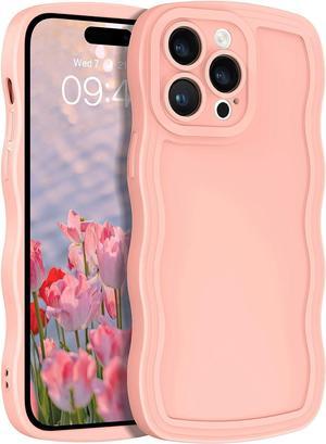 Case for iPhone 14 Pro Max, Solid Color Wavy Edge Case, Slim Soft TPU Gel Rubber Phone Cover, Cute Curly Wave Frame Shape Bumper Women Girly Shockproof Protective Case 6.7 Inch, Pink