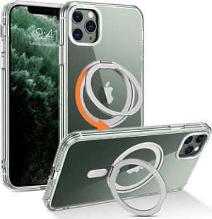 Case for iPhone 11 Pro Max, Magnetic Case [Compatible with Magsafe] with 360° Rotatable Ring Holder Invisible Stand Slim Transparent Men Women Shockproof Protective Phone Cover 6.7 Inch, Clear