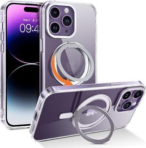 Case for iPhone 14 Pro Max, Magnetic Case [Compatible with Magsafe] with 360° Rotatable Ring Holder Invisible Stand Slim Transparent Men Women Shockproof Protective Phone Cover 6.7 Inch, Clear