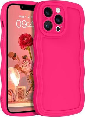 Designed for iPhone 13 Pro Max Case, Neon Pink Soft Silicone Gel Rubber Phone Cover, Cute Curly Wave Frame Shape Slim TPU Bumper Shockproof Protective Case 6.7 Inch, Hot Pink