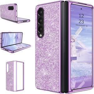 Case for Samsung Galaxy Z Fold 4 5G Galaxy Z Fold4 Case 76 Inch 2022 Glitter Bling Sparkly Shiny Slim Girly Women Girls Soft TPU Hybrid Shockproof Protective Phone Cases Cover Purple