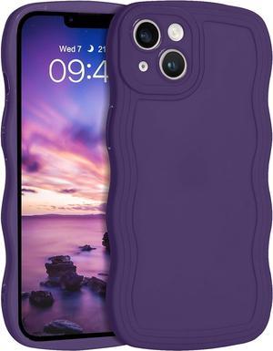 Designed for iPhone 14 Case,Dark Purple Phone Cover, Cute Curly Wave Frame Shape Slim Soft TPU Gel Rubber Bumper Shockproof Protective Phone Cases 6.1 Inch, Purple