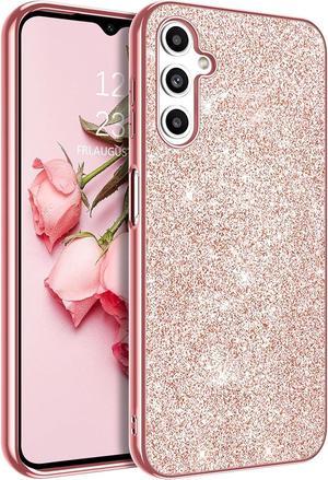 Designed for Samsung Galaxy A14 5G Case, Glitter Sparkly Bling Slim Fit Thin Girly Women Girls Shiny Shockproof Protective Phone Cases Cover, Rose Gold/Pink