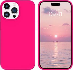 Design for iPhone 14 Pro Max Case, Neon Pink Liquid Silicone Gel Rubber Phone Cover, Cute [Soft Microfiber Lining Anti-Scratch] Slim Bumper Shockproof Protective Case 6.7 Inch, Hot Pink