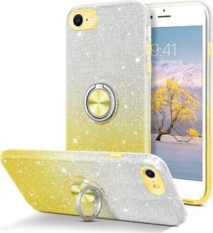 iPhone SE 2022 CaseiPhone SE Case 2020iPhone 8 Case iPhone 7 Case with 360 Rotatable Ring Holder Glitter Slim Shockproof Phone Cover for iPhone SE 3rd GenSE 2nd Generation78 47u201dYellow