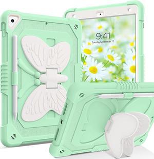 Case for iPad 6th Generation,iPad 9.7 Inch Case,iPad 5th Generation Case,iPad Air 2nd Case,iPad Pro 9.7 Case with Pencil Holder Butterfly Wings Kickstand Kids Shockproof Protective Cover,Green