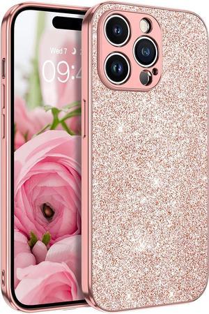 iPhone 14 Pro Max Case 6.7 Inch,Glitter Bling Sparkly Shiny Slim Women Girls Girly Hybrid Shockproof Protective Phone Cases Cover for iPhone 14 Pro Max Case 6.7" (2022 New),Rose Gold/Pink