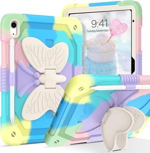 Case for iPad 10th Generation 2022 10.9 Inch with Pencil Holder Butterfly Kickstand Girls Women Kids Boy Shockproof Protective Tablet Cover for iPad 10th Gen A2696 A2757 A2777, Colorful Green