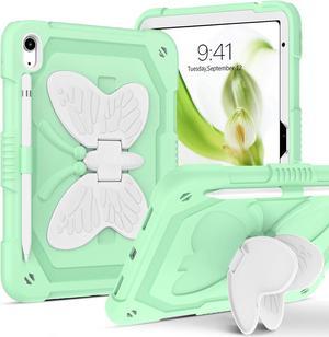 Case for iPad 10th Generation, iPad 10.9 Inch Case 2022 Kids Girls Butterfly Kickstand Slim Shockproof Protective Tablet Cover with Pencil Holder for iPad 10th Gen A2696 A2757 A2777, Green