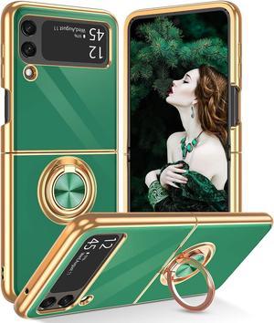 Case for Samsung Galaxy Z Flip 3 5G with Rotatable Ring Holder Magnetic Kickstand Women Girly Slim Soft Shockproof Protective Phone Cases Cover for Galaxy Z Flip3 5G 67 inch 2021Green