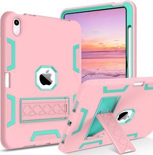 iPad 10th Generation Case,iPad 10.9 Inch Case 2022 with Pencil Holder Kickstand Girls Women Kids Silicone Shockproof Protective Tablet Cover for iPad 10th Gen A2696 A2757 A2777,Pink/Green