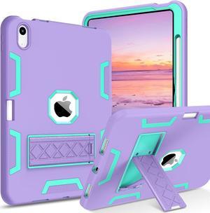 Case for iPad 10th Generation,iPad 10.9 Inch Case 2022 with Pencil Holder Kickstand Slim Silicone Kids Girls Shockproof Protective Tablet Cover for iPad 10th Gen A2696 A2757 A2777,Purple/Green