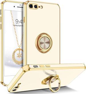 Case for iPhone 8 PlusiPhone 7 Plus with Rotatable Ring Holder Magnetic Kickstand Women Girls Slim Silicone Finger Loop Shockproof Protective Phone Cover for iPhone 8 Plus7 Plus 55White