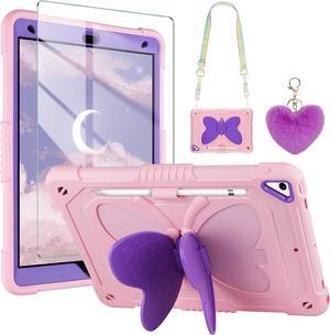 for iPad Air 5th Generation Case iPad Pro 11 Inch Case 4th/3rd/2nd/1st with Screen Protector/Butterfly Kickstand/Strap/Keychain/Pencil Holder for Kids Girls Case for iPad Air 4 Pink Purple