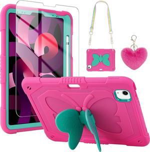 for iPad 9th Generation Case 8th 7th Gen 10.2 inch with Screen Protector/Butterfly Kickstand/Lanyard/Keychain Rugged Case with Pencil Holder for Kids Girls Cover for iPad 10.2 Case Pink Purple