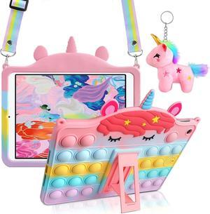 for iPad 6th 5th Generation Cases iPad 20182017 97 inch with Kickstand Lanyard Keychain Silicone Fidget Bubble Case for Girls Women Cute Rainbow Pop Protective Tablet Cover for iPad 97 Case