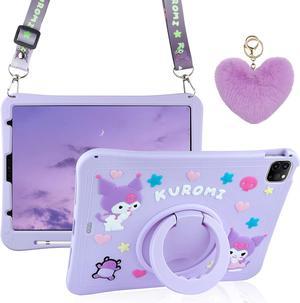 for iPad Air 5th Generation Case iPad Pro 11 Inch Case 4th/3rd/2nd/1st with Kickstand Pencil Holder Lanyard Keychain for Girls Kids Cute Tablet Cover for iPad Air 5 4 10.9'' Lilac Purple