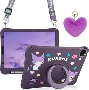 for iPad Air 5th Generation Case iPad Pro 11 Inch Case 4th/3rd/2nd/1st with Kickstand Pencil Holder Lanyard Keychain for Girls Kids Cute Tablet Cover for iPad Air 5 4 10.9'' Dark Purple