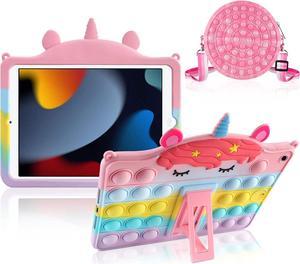 for iPad 9th Generation Case iPad 8th/7th Generation Case with Kickstand Purse Silicone Fidget Bubble Case for Girls Women Cute Rainbow Pop Protective Tablet Cover for iPad 2021 2020 2019