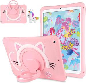 for iPad 10th Generation Case 2022 for Girls Kids with 360° Rotating Kickstand Keychain Silicone Case Cute Cat Protective Tablet Cover for iPad 10th Gen 10.9 inch 2022 Pink