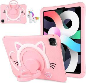 for iPad Air 5th Generation Case iPad Pro 11 inch Case with Rotate Kickstand Keychain Silicone Case Cute Holder Cover for iPad Pro 11 2021 2020 2018 /iPad Air 5th 4th Gen 2022 10.9 inch Pink