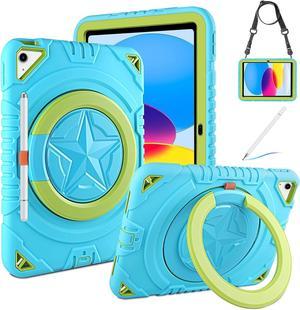 for iPad 10th Generation Case 2022 with Stylus Pen, 360 Rotating Stand, Pencil Holder, Shoulder Strap, Heavy Duty Rugged Protective Boys Kids Case Cover for iPad 10th Gen 10.9 inch Mint Green