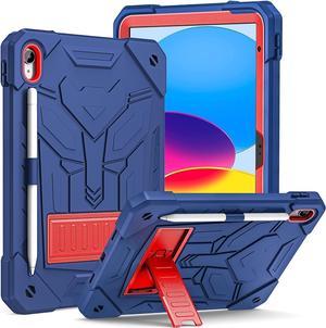 for iPad 10th Generation Case 2022 with Kickstand Pencil Holder for Kids Girls Heavy Duty Rugged Protective Tablet Cover for iPad 10th Gen 2022 10.9 inch Dark Blue