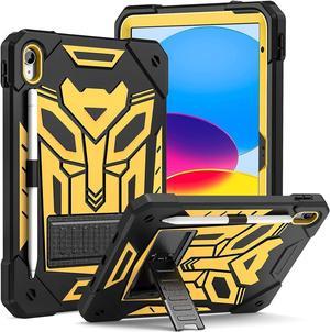 for iPad 10th Generation Case 2022 with Kickstand Pencil Holder for Kids Girls Heavy Duty Rugged Protective Tablet Cover for iPad 10th Gen 2022 10.9 inch Black Gold