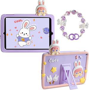 for iPad 9th Generation Case 8th 7th Generation Case iPad 10.2 Case with Kickstand Beads Keychain for Kids Cute Rabbit Girls Protective Case Cover for iPad 2022 2021 2019 10.2 inch Pink