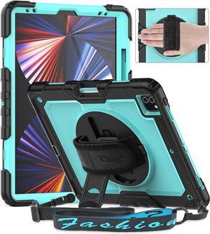 iPad Pro 12.9 Case (iPad Pro 12.9 Inch 3rd/ 4th/ 5th/ 6th Generation Case): with Strong Protection, Screen Protector, Hand Strap, Shoulder Strap, Rotating Stand, Pencil Holder - Light Blue