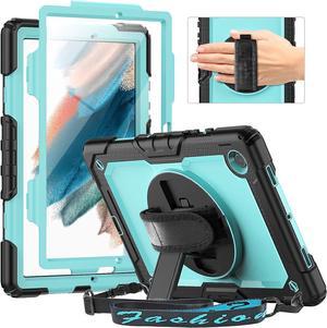 Case for Samsung Galaxy Tab A8 10.5 inch 2022 Released (SM-X200/X205/X207), with Screen Protector 360 Degree Rotatable Kickstand Hand Strap Shoulder Strap Case for Tab A8 10.5'', Light Blue