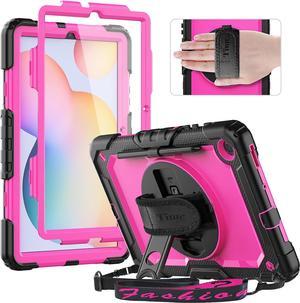 Case for Samsung Galaxy Tab S6 Lite 10.4" 2022/2020 (SM-P613/ P619/ P610/ P615), Kids Case with Pen Holder Built-in Screen Protector&360 Degree Swivel Stand&Hand Strap&Shoulder Strap - Rose