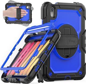 Case for iPad Mini 6 2021 8.3 inch, [Full-Body] Drop Protection Case with Screen Protector Pencil Holder &360 Rotating Stand Hand/Shoulder Strap for iPad Mini 6th Generation 8.3'' -Dark Blue