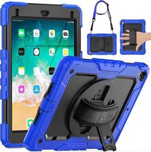 iPad 6th5th Generation Case iPad 97 Case FullBody Shockproof Heavy Duty Protective Case with Screen Protector Rotating StandHandShoulder Strap for iPad 6th 5th  Air 2 Pro 97 Blue