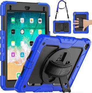 iPad 6th/5th Generation Case iPad 9.7 Case, Full-Body Shockproof Heavy Duty Protective Case with Screen Protector, Rotating Stand/Hand/Shoulder Strap for iPad 6th/ 5th / Air 2/ Pro 9.7, Blue