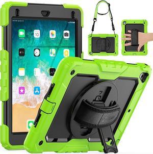 iPad 6th/5th Generation Case 9.7 Inch, Heavy Duty Protective Shockproof Case with Screen Protector, 360° Rotating Stand/Handle/Shoulder Strap for iPad 6th/ 5th Gen/Air 2/ Pro 9.7, Green