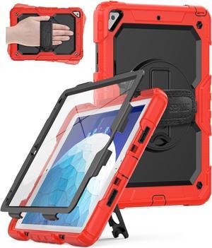 Kids Case for iPad Air 3 Case 10.5'' iPad Pro 10.5 Case, Durable Sturdy Heavy Duty Full-Body Shockproof Protective Case with Screen Protector, Rotating Stand, Hand/Shoulder Strap, Red