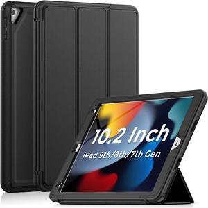 iPad 9th/8th/7th Generation Case, iPad 10.2 Case, Durable Sturdy Heavy Duty Shockproof Protection Folio Stand Case with Smart Cover Auto Sleep/Wake for iPad 10.2 Inch, Black